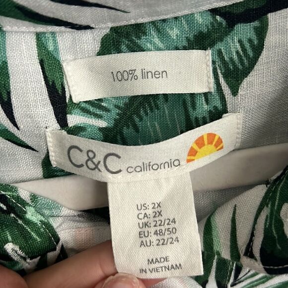 C & C California Women’s 2X 100% Linen sleeveless palm tree tropical dress - Picture 8 of 13